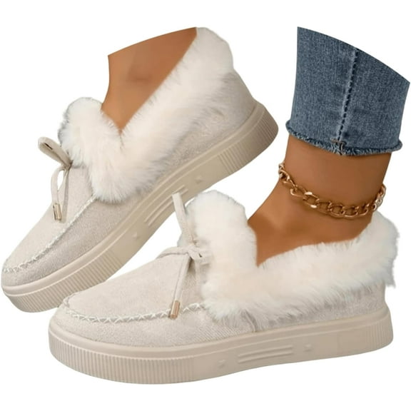 Winter Boots For Women 2025 Snow Boots Warm Ankle Booties Slip On Fur Lined Comfortable Fashion Casual Loafers Shoes