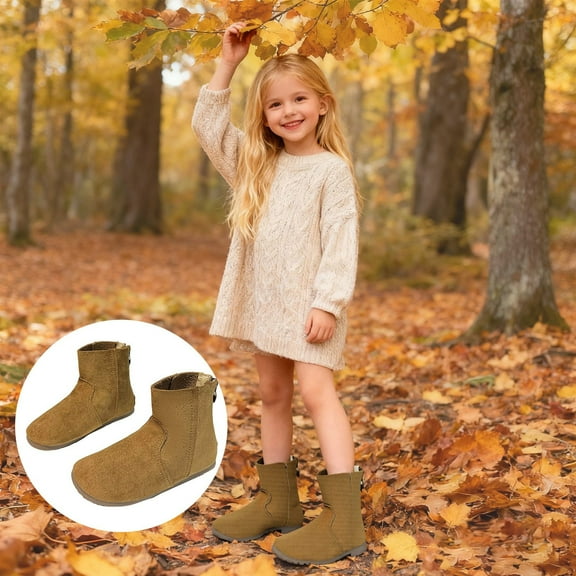 Winter Boots,Girls Ankle Boots Stylish Versatile British for Toddler Korean Casual Booties for Everyday,White Girls Boots,02 Brown,2-2.5 Years
