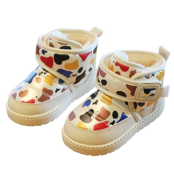 Winter Boots Kids Winter Girls Warm Lined Boots Printed Non Outdoor Cold Weather Footwear Thick Insulated Sole Toddler Kids Footwear Toddler Boots Girl Beige 12 Months-18 Months