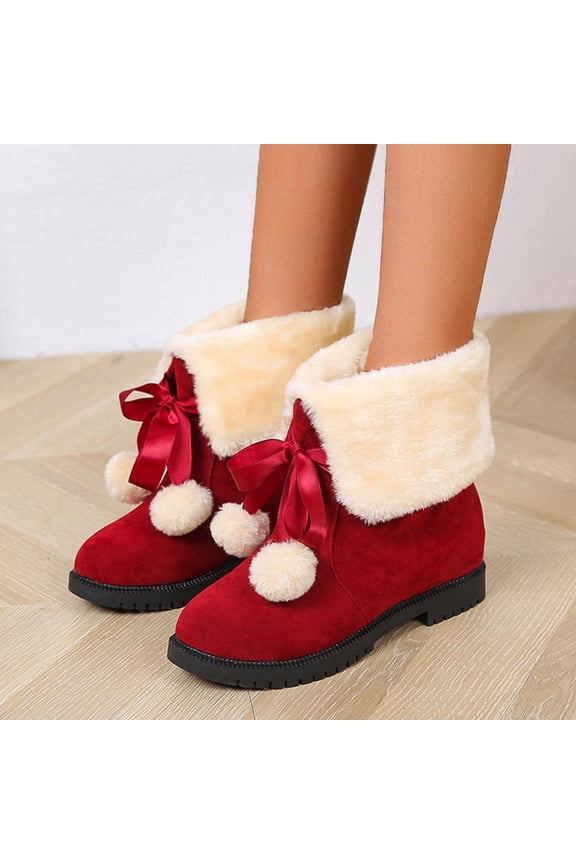 Winter Boots With Warm Versatile Mid Calf Design Cozy Fold Over Style Low Heel Comfort Footwear For Cold Weather Ideal For Casual And Outdoor Activities,Red 6.5