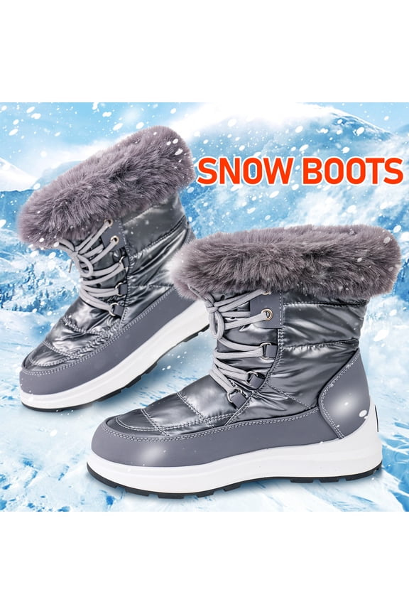 Winter Boots for Women Clearance, Snow Boots for Womens, Warm Winter Booties, Lightweight, Waterproof, Anti Slip Comfortable Walking Short Boots, Grey
