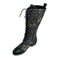 thumbnail image 1 of Winter Boots Women Cowboy Boots Comfortable Pull On Zipper Chunky Heel Pointed Toe Embroidered Western Cowgirl Knee High Boots Girls Ladies Retro Tall Boot Black 4.5, 1 of 7