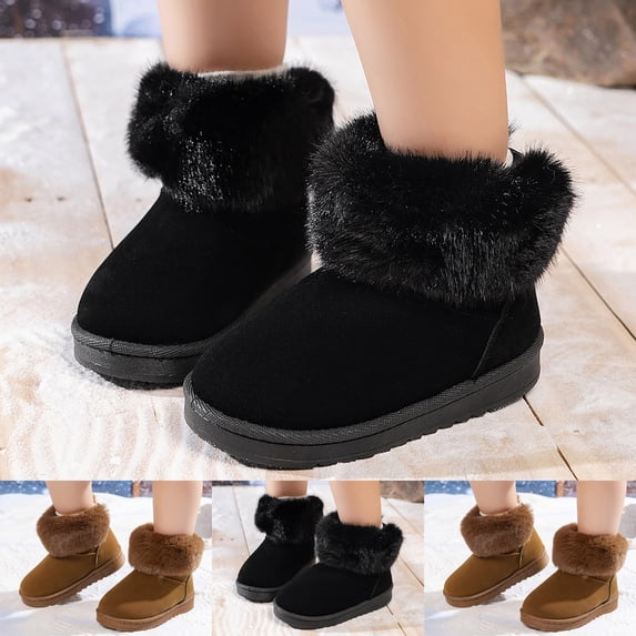 Winter Boots for Girls Soft Warm Furry Wide Width Ankle Booties Plush Fluffy Platform Non Slip Walking Shoes for Cold Weather
