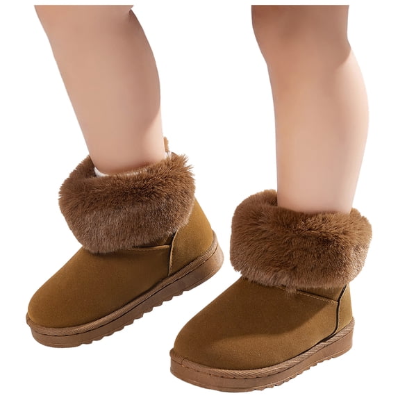 Winter Boots for Girls Soft Warm Furry Wide Width Ankle Booties Plush Fluffy Platform Non Slip Walking Shoes for Cold Weather