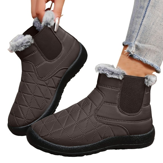 Winter Boots for Women Black Fleece Lined Slip on Ankle Snow Booties Lightweight Outdoor Walking Shoes