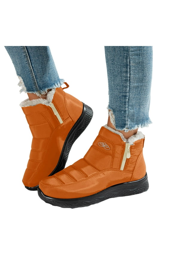 Winter Boots for Women Black Fleece Lined Slip on Ankle Snow Booties Lightweight Outdoor Walking Shoes