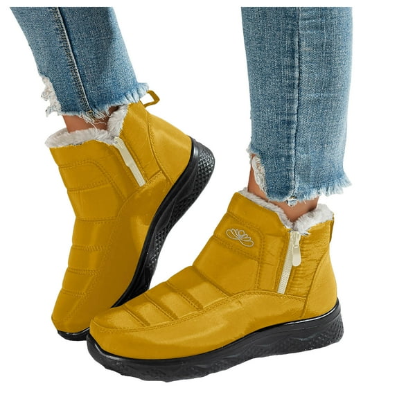 Winter Boots for Women Black Fleece Lined Slip on Ankle Snow Booties Lightweight Outdoor Walking Shoes
