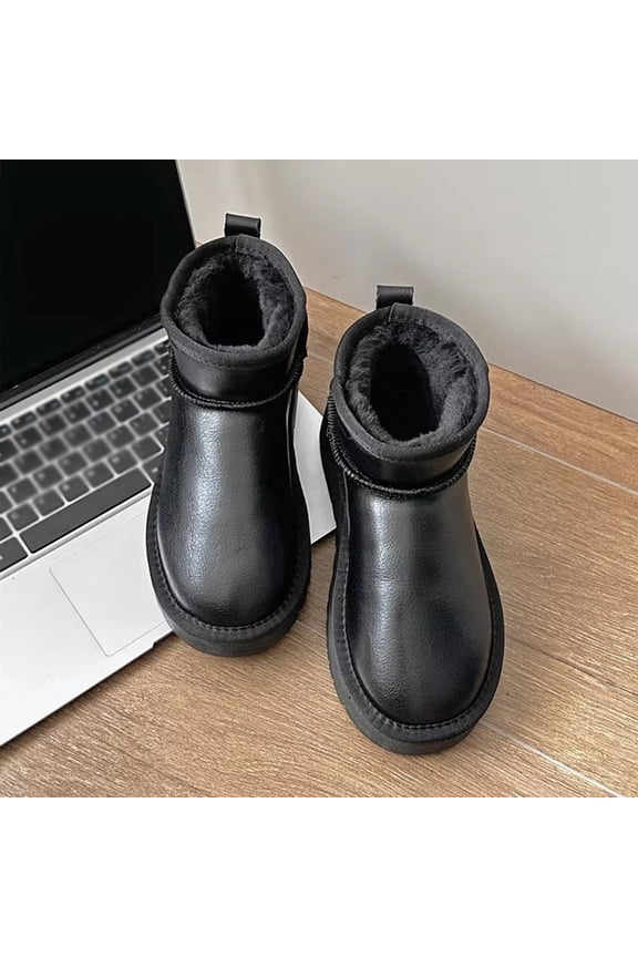 Winter Boots for Women Classic Snow Boots Waterproof Cow Suede Leather Slip on Booties Faux Fur Lined Warm Ankle Boots Comfortable Mini Boot