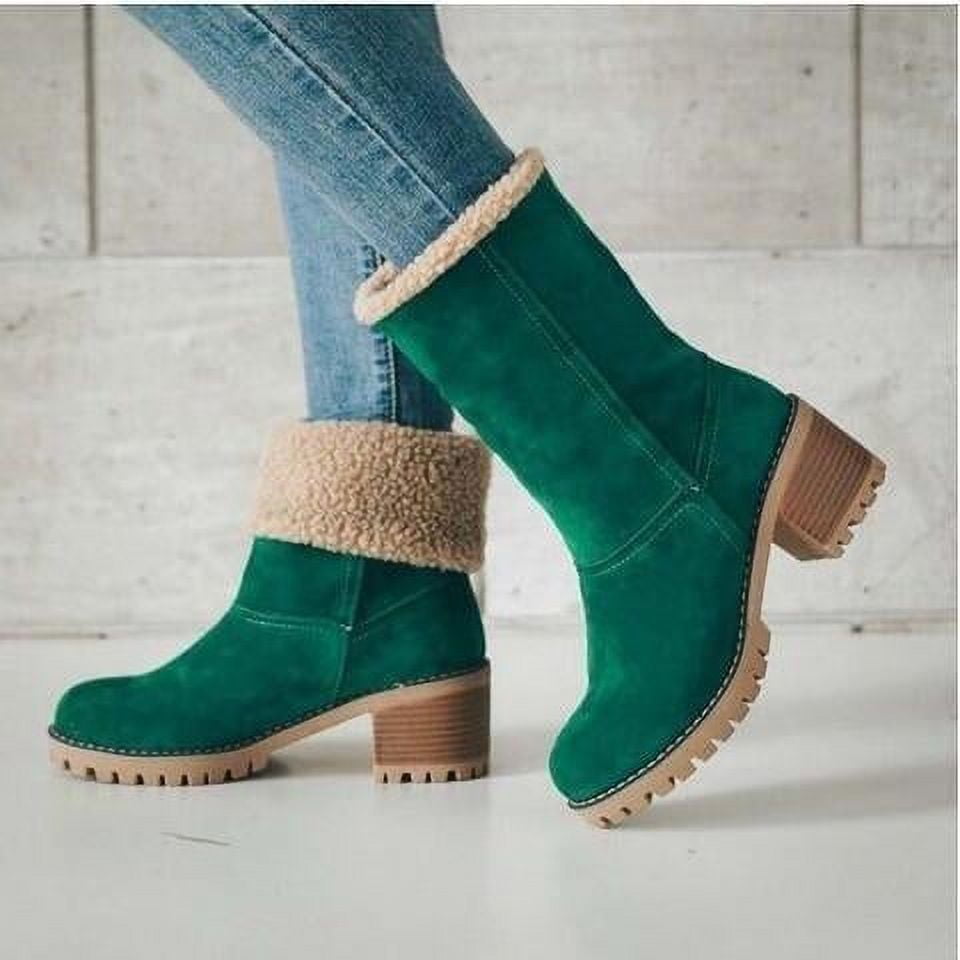 Winter Boots for Women Suede Boots Fur Lined Snow Boots Block Heel ...