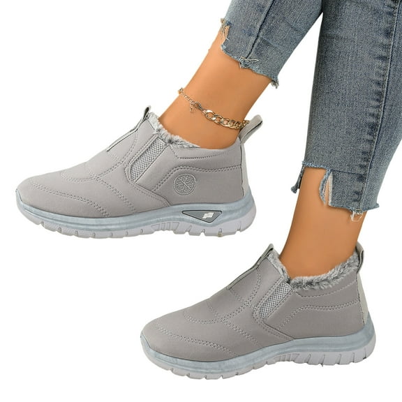 Winter Boots for Women Thickened Warm Plush Lined Slip on Ankle Snow Boots Nonslip Cold Weather Outdoor Sneakers Hiking Shoes Gray Size 9