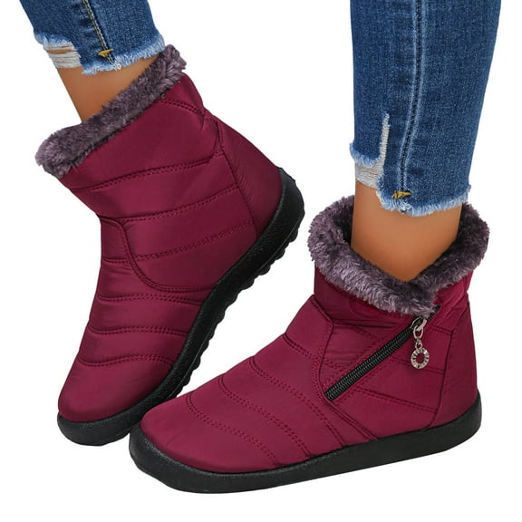Winter Boots for Women Waterproof Stitching Furry Lined High Top Ankle Booties Outdoor Non Slip Platform Snow Boots