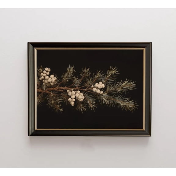 Winter Botanical Canvas Print Painting Winter Pine Tree Stems Christmas Wall Art for Farmhouse Bedroom Living Room Home Decor Unframed