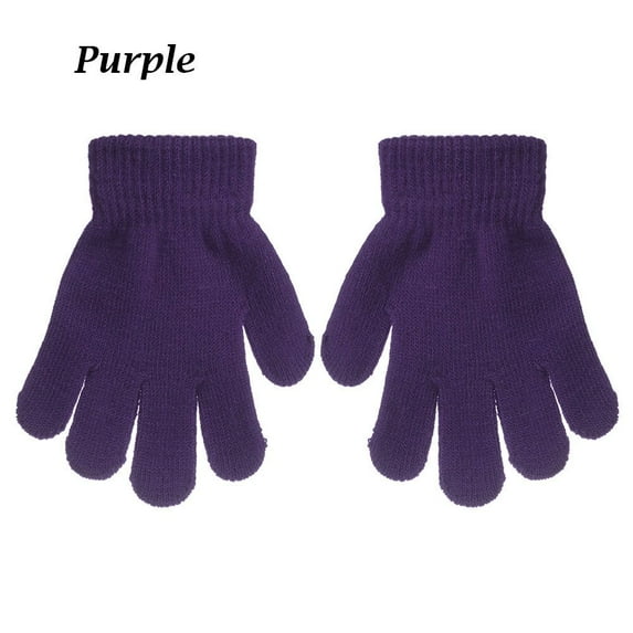Winter Boy Girl Candy Color Warm Knitted Glove Children Stretch PURPLE