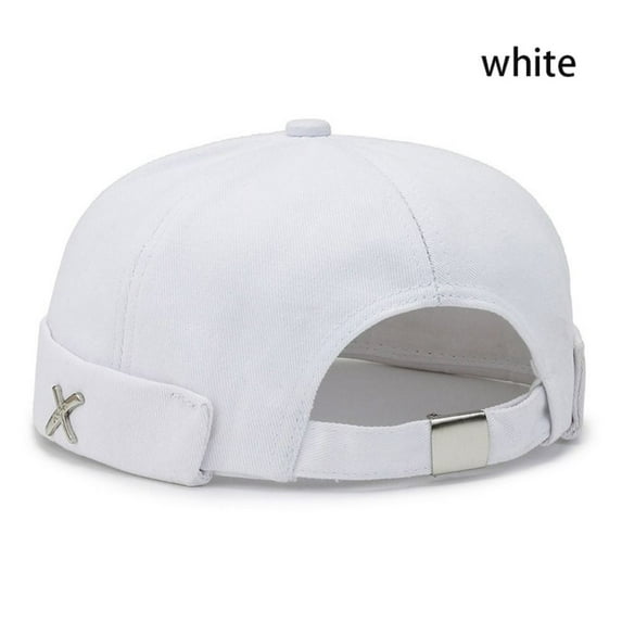 Winter Boy Girls Adjustable Solid Color Washed Style Cotton Vintage Dome Hat Melon Beanie Cap Brimless Hat Brimless Docker Cap WHITE