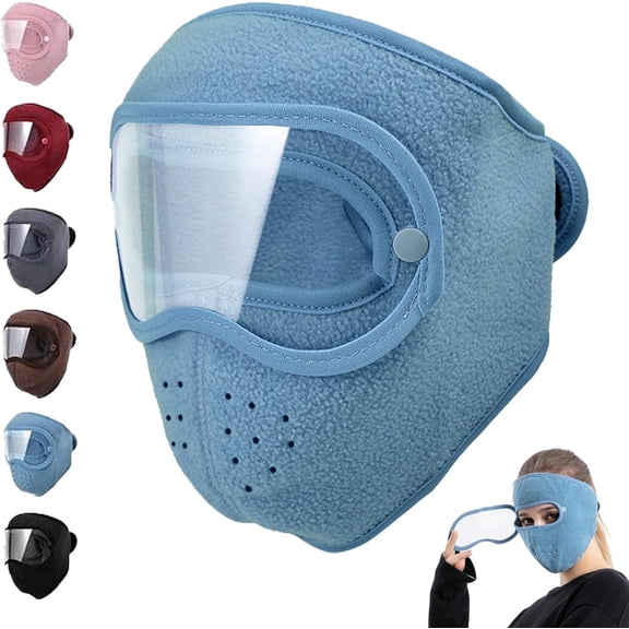 Winter Breathable Warm Masks With Full Face Protection, Fleece Thermal Mask with Removable Goggles, Winter Running Warm Mask, Full Face Protection, Windproof No Fog, Unisex (Blue)