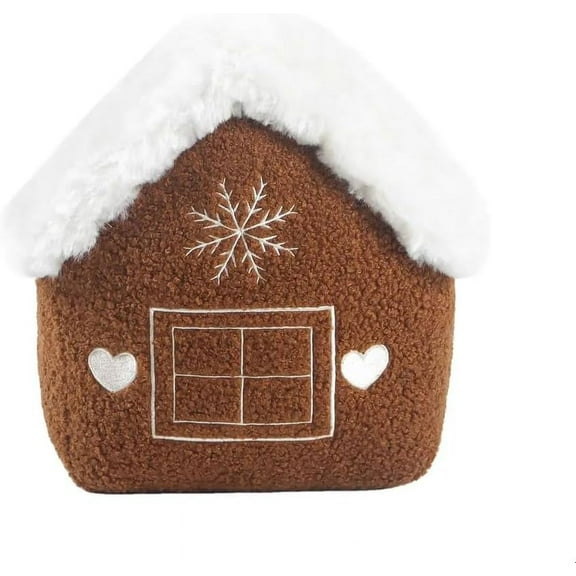 Winter Brown & White Gingerbread House Plush Sherpa Cushion Pillow Merry Christmas Embroidery Polyester Cushions Decoration