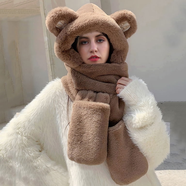 Fleece Lined Earflap Beanie & Scarf Set Windproof Winter Accessories Winter Full Face Cover Hat Scarf Set Women Outdoor Windproof  main image 3