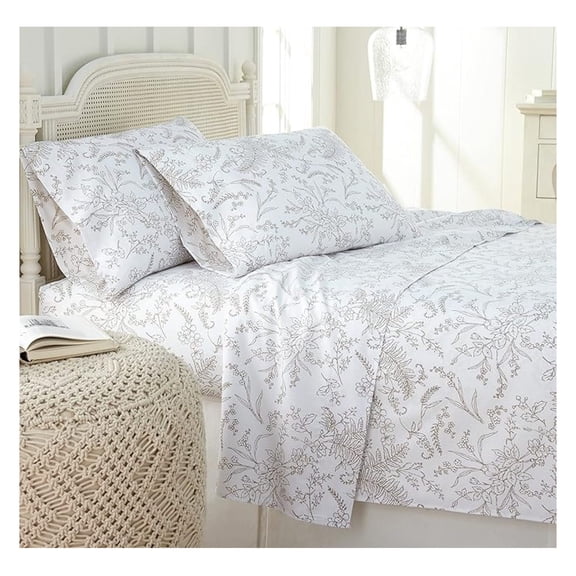 Winter Brush, 3-Piece Twin Sheets Set, 15 Inch Deep Pocket Fitted Sheet, Beige Oatmeal Shade Floral Sheet Set for Nature Theme Decor, Sand Flowers on White Sheets