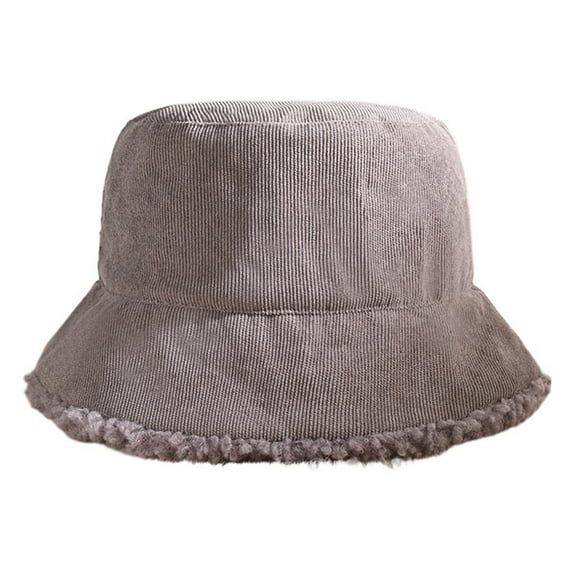 Winter Bucket Hat Cozy Faux Lambswool Double-sided Reversible Thickened Fleece Solid Color Keep Warm Fisherman Hat