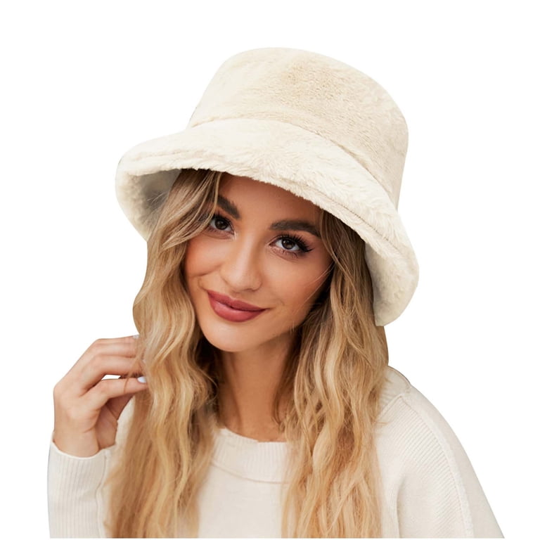 Winter Bucket Hat Fluffy Faux Fur Fisherman Cap for Women  display picture 2
