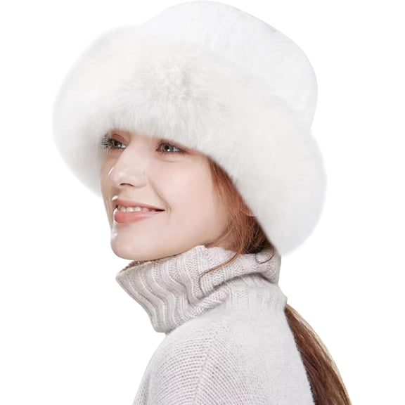 Winter Bucket Hat Fluffy Faux Fur Fisherman Plush Warm Hats Cute Fuzzy Bucket Hat for Women