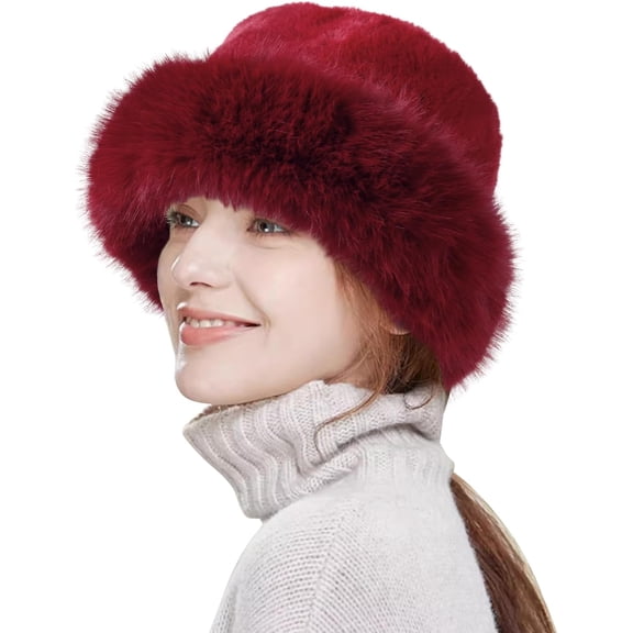 Winter Bucket Hat Fluffy Faux Fur Fisherman Plush Warm Hats Cute Fuzzy Bucket Hat for Women