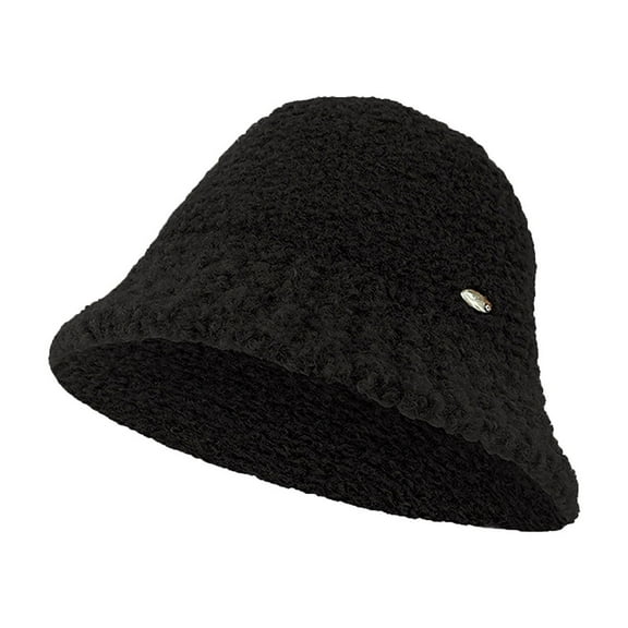 ZQUUVOU Winter Bucket Hat Fluffy Faux Fur Fisherman Solid Color Fisherman Hat Women's Winter Warm And Cold Proof Face Small Basin B-Black
