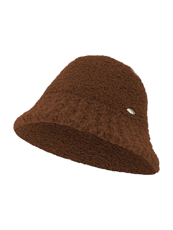 Winter Bucket Hat Fluffy Faux Fur Fisherman Solid Color Fisherman Hat Women's Winter Warm And Cold Proof Face Small Basin B-Brown