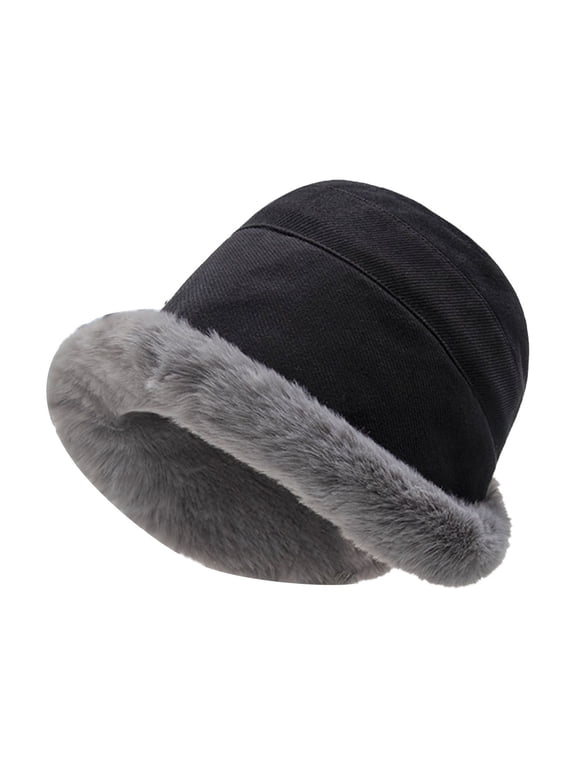 Winter Bucket Hat Women Fluffy Faux Fur Fisherman Plush Fuzzy Hat | Ladies Warm Hat Soft Cozy Thick Fisherman Cap Cute Fashion Gifts Earwarmer for Outdoor Skiing