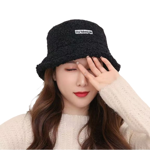 Winter Bucket Hats for Women Cozy Plush Faux Fur Fashion Accessories Fisherman Cap Unisex Women's Hats & Caps Black