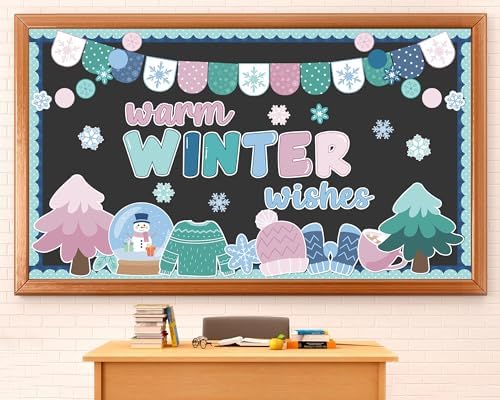 Hello Winter Bulletin Board Decorations Set - Snowman, Penguin, Snowflake Cutouts & Borders For Classroom, Wall, Christmas Party