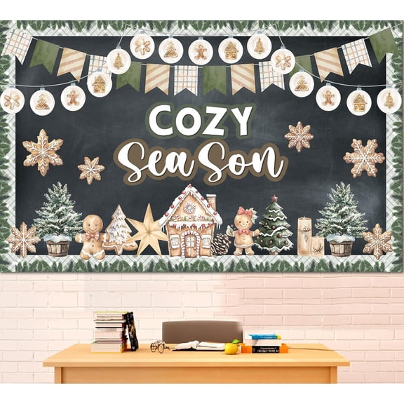 Winter Bulletin Board Decorations Winter Cozy Season Bulletin Board Set Gingerbread Snowflake Cutouts Classroom Decoration for School Home Chalkboard Wall Door Decor Holiday Xmas Party Supplies