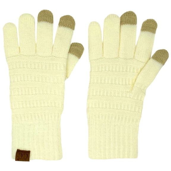 Winter CC Quad Touch Screen Smart Cellphone Finger Tips Warm Soft Gloves (Thick Plush Solid Ivory)