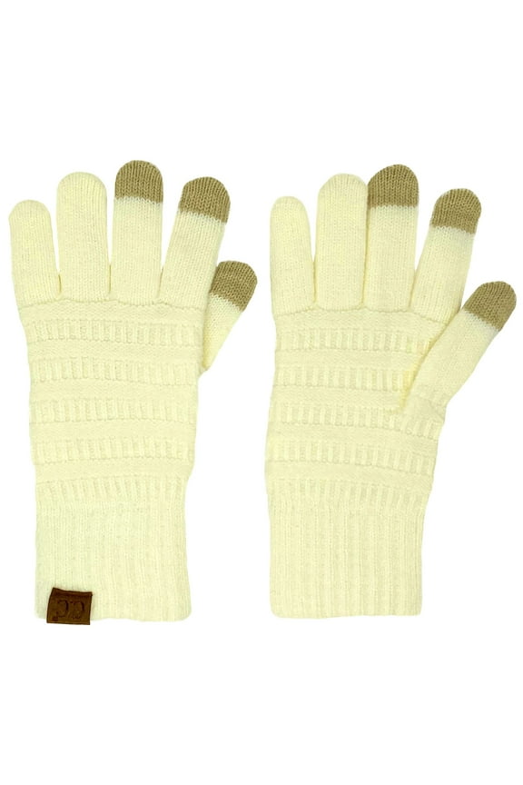 Winter CC Quad Touch Screen Smart Cellphone Finger Tips Warm Soft Gloves (Thick Plush Solid Ivory)
