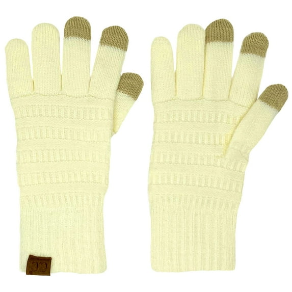 Winter CC Quad Touch Screen Smart Cellphone Finger Tips Warm Soft Gloves (Thick Plush Solid Ivory)