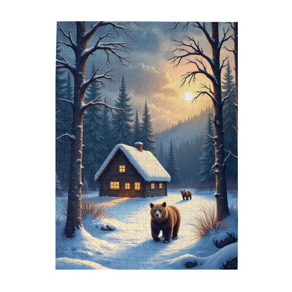 Winter Cabin Bears 500Piece Adult Jigsaw Puzzle A Relaxing & Challenging Puzzle For Adults Featuring Stunning Winter Scenery & Bears Great Gift Idea Home Decor