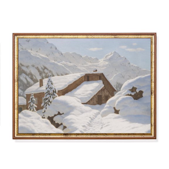 Winter Cabin Landscape , Antique Winter Holiday Decor Poster Decor For Living Room Bedroom, Size 8x12 UNFFRAMED F03.1.7l337