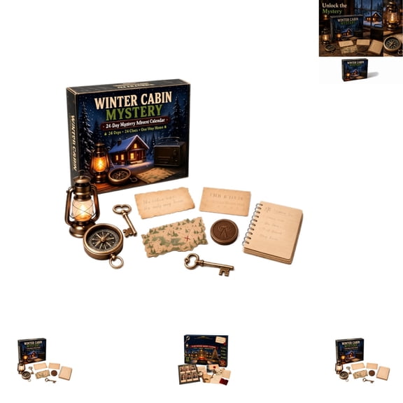 Winter Cabin Mystery 24 Day Mystery Advent Calendar Holiday Puzzle Countdown Game Gift Set