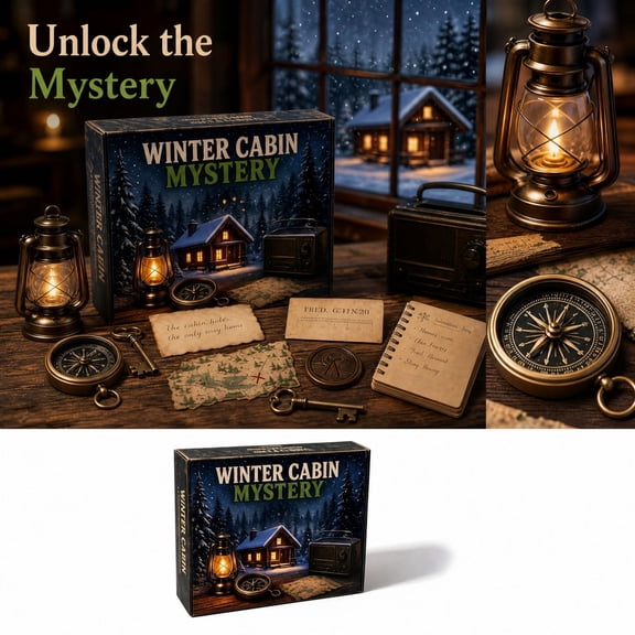 Winter Cabin Mystery Advent Calendar, 10.24 x 7.09 x 1.18 Inch Escape Room Style Puzzle Box with 24 Clue Cards, 24-Day Interactive Countdown Game for Holiday Entertainment