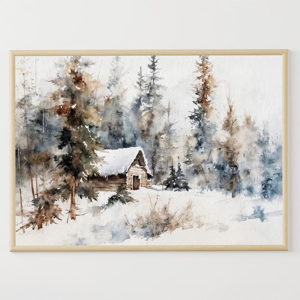 Winter Cabin Poster: Snowy Pine Forest Wall Art, Unframed Canvas Size ...