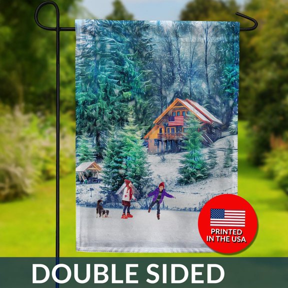 Winter Cabin Scene Flag Double Sided Holiday Home Decor 1