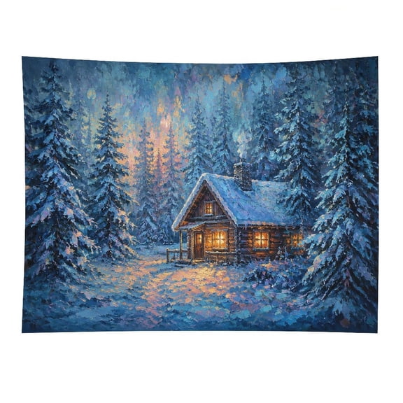 Winter Cabin Snow Forest Wall Tapestry Decorative, Aesthetic Fabric Wall Hanging Art for Bedroom Living Room Dorm, Durable & Lightweight Wall Decor with Hanging Kit 30"×40"