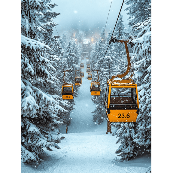 Winter Cable Car Snowy Mountain Canvas Print/Wall ArtSuitable for Living RoomBedroomOfficeHoteland Ski Lodge Decoration.
