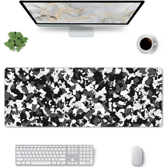 Winter Camo Gaming Mouse Pad Large Mouse Pad (31.5x11.8 Inch) Non-Slip Rubber Base Large Desk Mat Desk Protector for Home Office Gaming Work