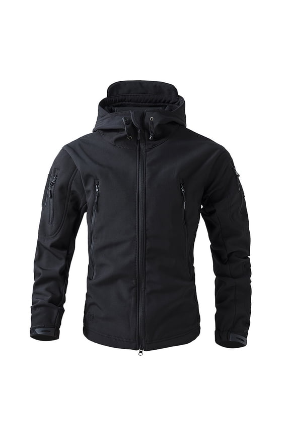 Winter Camouflage Jackets for Men Softshell Fleece Autumn Winter Tactical Jackets Windbreaker Waterproof Outdoor Hooded Rain Coats Black 3XL