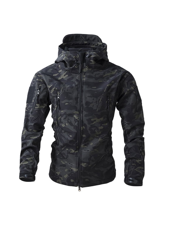 Winter Camouflage Jackets for Men Softshell Fleece Autumn Winter Tactical Jackets Windbreaker Waterproof Outdoor Hooded Rain Coats Multicolor M