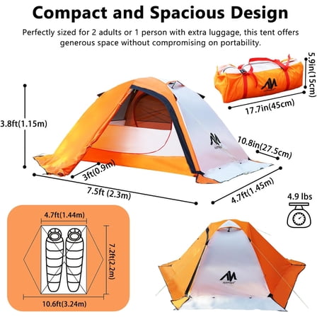 Winter Camping Tent - 2 Person 4 Season Tent for Snow and Cold Weather