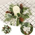 thumbnail image 1 of Winter Candle Rings Wreath, Christmas Artificial Pine Cone and White Berry Candle Holder, Frosted Greenery Xmas Candlestick Ring for Holiday Table Decor, Party Wedding Centerpieces, 1 of 7