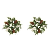 Winter Candle Rings Wreath, Christmas Artificial Pine Cone and White Berry Candle Holder, Frosted Greenery Xmas Candlestick Ring for Holiday Table Decor, Party Wedding Centerpieces
