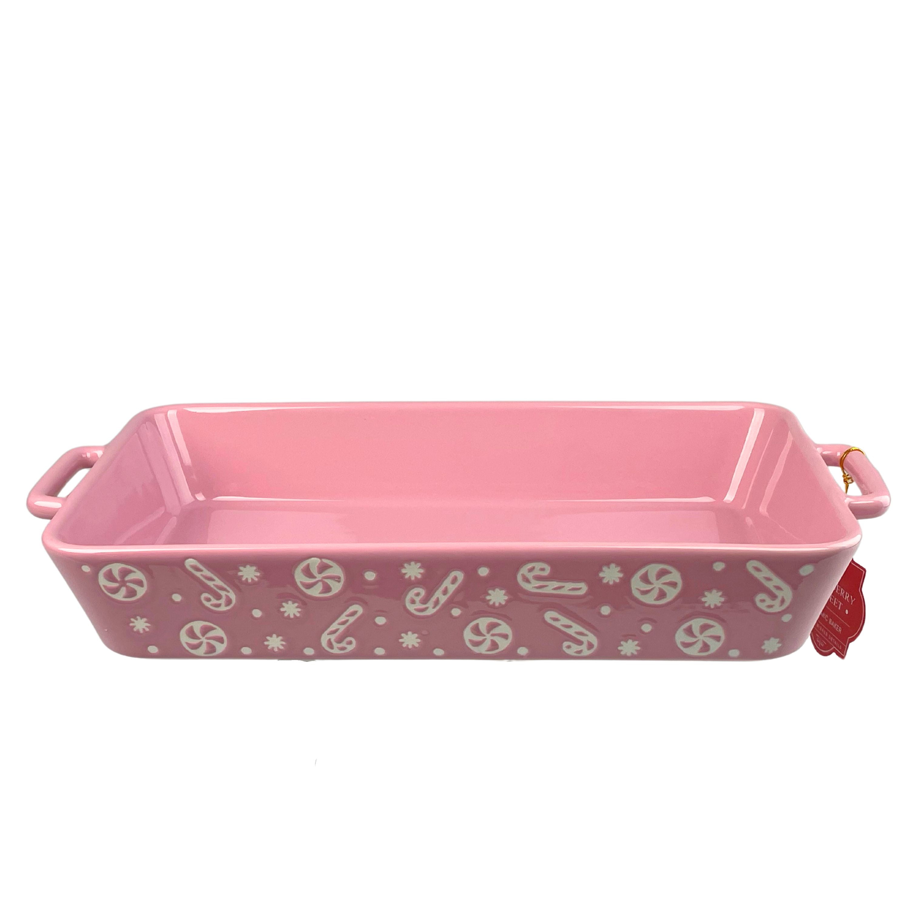 10 Strawberry Street Winter Candyland 13in Pink Stoneware Baker